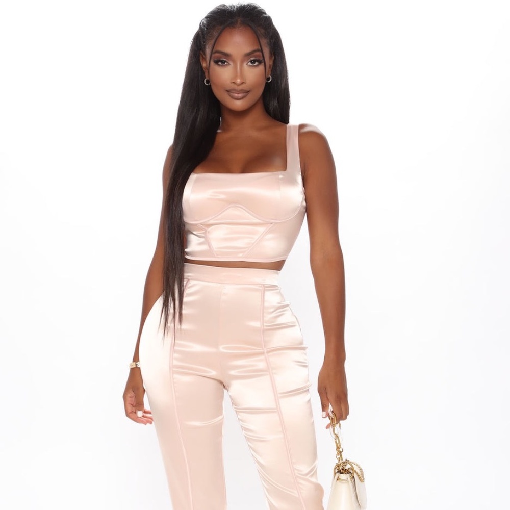 Fashion Nova Got My Own Thing Satin Pant Set - Blush